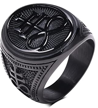 FLHEART Satanischer Siegelring Herren, Geschenke Schwarzer Edelstahl Siegel des Leviathan Kreuz Symbol Punk Biker Ring für Mann Männer Kirche des Dämons Teufel Satan Ringe, Größe 64 (20.4)