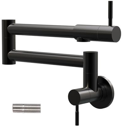 Besdor Pot Filler Faucet, Stainless Steel Matte Black, Modern Style, Wall Mount, Single Hole, Two Handles, 360 Swivel, Dual Valve Control, 20 Inch Spout Reach, 3.5 lbs