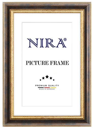 NiRa Massiv Holz Bilderrahmen 18 x 24 cm in Blau Gold | Farbe und Größe wählbar | Rahmen für Poster | Puzzle | Foto collage HD046
