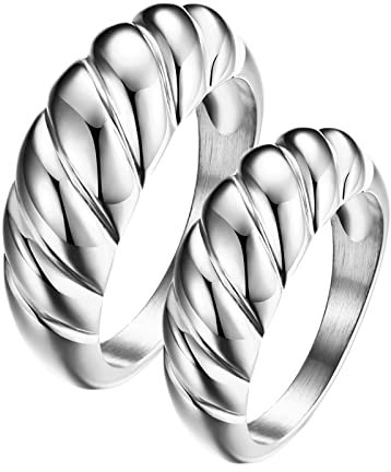 Bishilin Paar Ringe Edelstahl, Silber Ring 8MM Poliert Damen Gr.60 (19.1) + Herren Gr.57 (18.1), Verlobungsringe Paarringe für Sie und Ihn