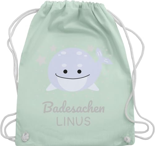 Turnbeutel Rucksack - Kita Beutel Wechselsachen Jungen - Badesachen Wal - Unisize - Pastell Grün - wechselkleidung wechselwäsche wechselkleidung+kita+beutel für kindergartenkind
