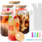 Xsiuyue 6 Pack Glass Cups with Lids and Straws, 16oz/480ml Drinking Glasses with Bamboo Lids, Iced Coffee Cup Glass Tumbler for Beer, Cocktail, Milk, Ice Water