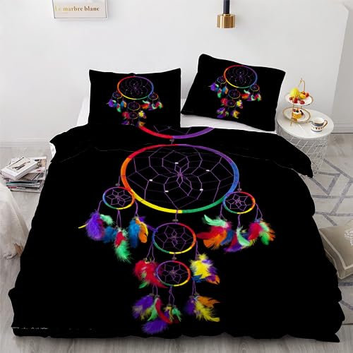 ROUSKI Bettwäsche Traumfänger 200x200 cm 3teilig 100% Leicht Mikrofaser Bettbezug Boho Stil Wendebettwäsche mit Reißverschluss 3D Motiv Zimmer Dekor Bettwäsche-Sets mit 2 Kissenbezüge 80x80