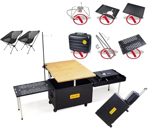 Campingküche Faltbar Camping Set Mit Herd Camping Box Mit 4 Rollen Outdoor Küche Klapptisch Camping für 2~4 Personen