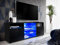 Komodee, TV-Schrank Urbino, Schwarz/Schwarz, Breite 140 cm x Höhe 53 cm x Tiefe 35 cm, LED RGB, 3 Glasböden, 2 Fächern mit Türen, 2 offenen Fächern für Wohnzimmer, Schlafzimmer