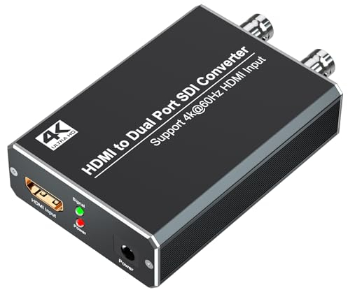 MISOTT Convertitore da 4K/60Hz HDMI a SDI, Supporta Uscite SDI a Doppia Porta Contemporaneamente, Compatibile con Ingresso HDMI 2.0 4Kx2K/60Hz e Uscita 3G-SDI/HD-SDI