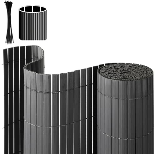 Eulenke PVC Sichtschutzmatte, 140 x 400cm DREI Rippenverstärkungen Sichtschutzzaun mit Kabelbindern, Windschutz Balkon Sichtschutz für Zaun Garten Terrasse, Anthrazit