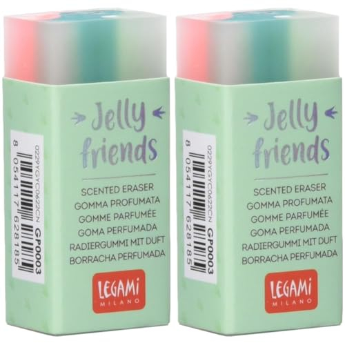 Legami - Duftgummi, Jelly Friends, 2,2 x 5 cm, Dino-Thema, Vanille-Aroma, weich und sauber (Packung mit 2)
