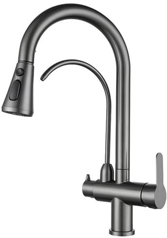 lsxlkha Grifo de Cocina, 3 Vías Osmosis Agua Pura, para Fregadero Extraible 360° Giratorio, Agua Fría y Caliente Disponibles, Grifo Extraible para Fregadero de Cocina Osmosis (Dark Grey)