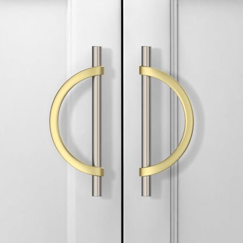 9BUILD 6 Pack 128mm Gold Brushed Satin Nickel Cabinet Pulls - Kitchen Cabinet Handle & Drawer Handles - Zinc Alloy - UK0047