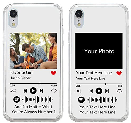 Custom Clear Music Style Phone Case Compatible with Apple iPhone XR, Personalized Scannable Code Phone Cover with Your Photo and Texts