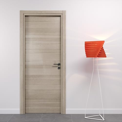 Porte Italiane, Porta Interna a Battente in Laminato High Density, Telaio in Legno e Coprifili Waterproof, con Serratura e Maniglia Hoppe Silver, 70x210 cm con Apertura SX, Colore Rovere Orizzontale