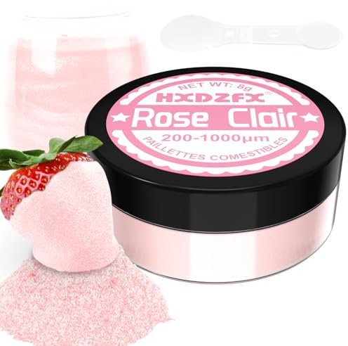 Paillettes Comestibles Rose Clair - 8g Colorant Alimentaire Poudre, Paillettes Alimentaires pour Boissons, Gâteaux, Chocolats, Muffins, Vodka, Cocktail, Crème