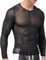 Men's Round Neck Mesh T-Shirt Long Sleeve Slim Fit Semi Sheer Tee Shirt Clubwear Top Lightweight Muscle Undershirt 2024 Black