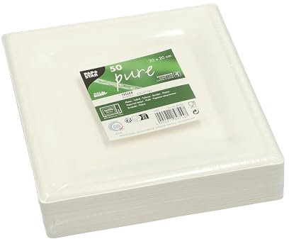 50 Teller, Zuckerrohr pure eckig 20 cm x 20 cm weiss