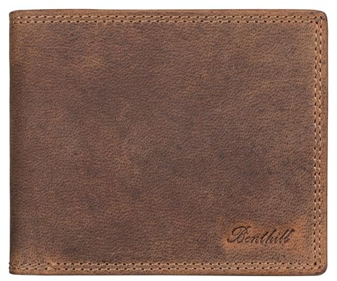 Benthill Herren Geldbörse Leder - Geldbeutel mit RFID-Schutz - Slim Portemonnaie für Herren - Echte Vintage Ledergeldbörse, Farbe:Brown - Tan (H)