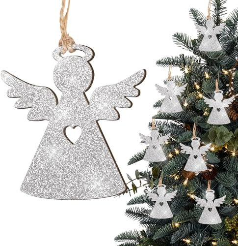 12 Stück Engel Holzscheiben Weihnachtsbaumanhänger Holz zum Basteln Schutzengel Tannenbaumschmuck DIY Holzanhänger Weihnachten Weihnachtsanhänger Weihnachtsdeko Tannenschmuck Anhänger Deko (Silberig)