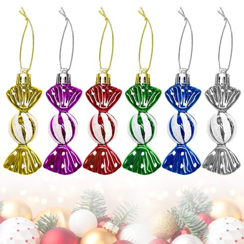 Christmas Candy Ornaments,6 Pcs Christmas Tree Candy Hanging Decorations Mini Sweet Shaped Baubles Hanging Pendants Christmas Candy Lollipop with Golden Ropes for Xmas Party Home Decor