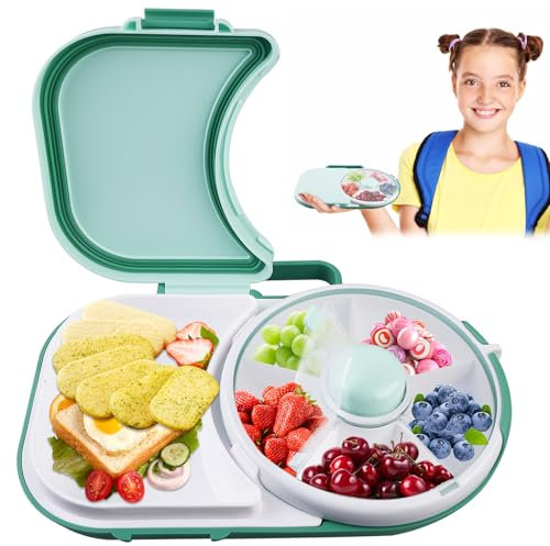 VEGOATY Snack Spinner, Kinder Runde Snackbox mit Fächern und Deckel Rotierender Snack Organizer Multifunktionale Snackbehälter Tragbarem Snackteller für Outdoor Familien Party