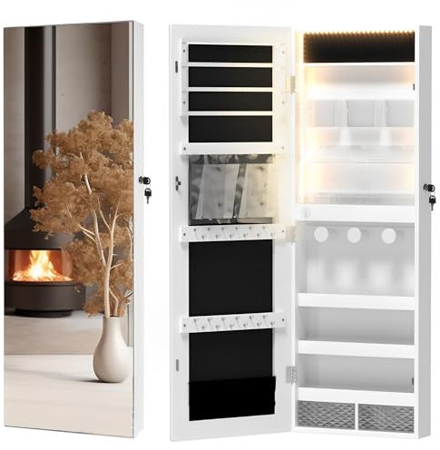 LED-Schmuckspiegelschrank, Wandmontage, Ankleidespiegel, Schmuckaufbewahrung, Ganzkörperspiegel für Wohnzimmer und Schlafzimmer