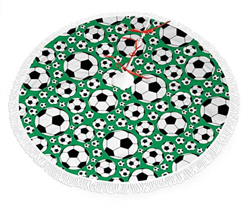 Fußball-Druck, Weihnachtsbaumrock, Weihnachtsschnürung mit Quasten-Dekorationen, Fußball-Muster, Europa, Weihnachts-Partyzubehör, Baumschmuck, Grün / Schwarz, 76 cm