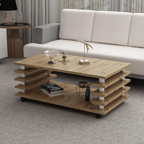Homeline Couchtisch Artizan Eiche Nachbildung 115x65 cm mit Rollen – Moderner Wohnzimmertisch