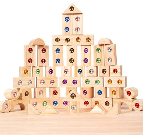 KBIBCK 50 teiliges Regenbogen-Stapelspielzeug Aus Holz, Regenbogen Stapelblock, Regenbogenturm-Stapelspiel Aus Acryl, Regenbogen Bausteine Holz Acryl Bausteine Für Kinder Ab 3 Jahren (Modern)