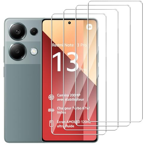 Dlxiks 4 Pièces Verre Trempé Pour Xiaomi Redmi Note 13 Pro 4G,HD Transparent, Dureté 9H-sans Bulles d'air-Anti Rayures Film Protection écran