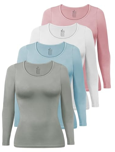 ALPIDEX Camiseta Manga Larga Mujer Pack 4 Algodón Interior Básica XS-XXL | 180 g/m², Básica, Cuello Redondo, Lisa, Elastano, OEKO-TEX, Suave, Transpirable, Casual, Diario, Oficina