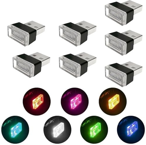 LEZED 7 Stück Auto USB Beleuchtung Beleuchtung Innenraum Led Usb Für Auto,Laptops (7 Farben: Eisblau, Rotes, Rosa Lila, Gelbes , Grünes, Blaues, Weißes).