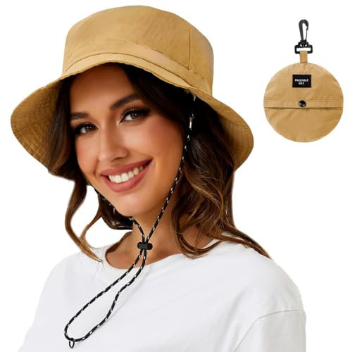 AIYVELU Cappello Donna Estivo,Bucket Hat,Cappello Pescatore Donna, cappello pioggia donna Antipioggia Protezione Solare Asciugatura Rapida Cappello da Sole Pieghevole e Traspirante(Cachi)