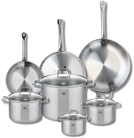 ELO 9513750 Batterie de cuisine 7 pièces, Ensemble de 3 Poêles de cuisson 24, 28 et 32 cm et 4 faitouts 14, 16, 20 et 26 cm Elo Profi Citrin, inox, induction