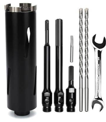 Corona de perforación de 50 mm, longitud útil 200 mm con vástago SD Plus 220 mm, Sds max 220 mm, vástago hexagonal 110 mm, broca centradora 10 x 240 mm, para mampostería