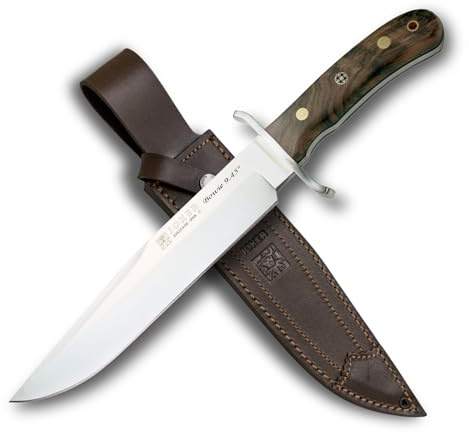Joker Bushcraft 9.45 CN139 – Vollerl, Edelstahl-Parierstange, Walnussholzgriff, 24 cm Klinge, 505g – Outdoor-Messer für Jagd, Angeln, Camping, Wandern – mit Lederscheide