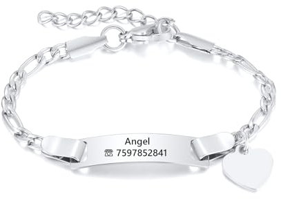 Gamtic Personalised Baby Name Bracelets - Custom Engraved Pearl Pink Crystal Beads Bracelet for Kids Infant Girls Boys New Born Toddler Birthday Gift Adjustable, Baby Christening Gift (Silver)