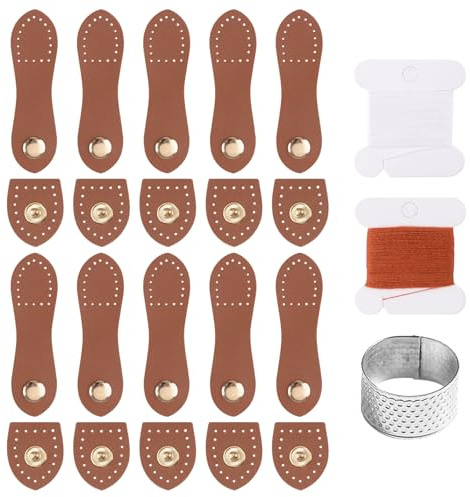 URROMA 10 Sets braune Leder-Schnappschnallen mit Faden, zum Aufnähen von PU-Leder, Knopfverschlüsse für Geldbörse, Geldbörse, Taschen, Bastelbedarf