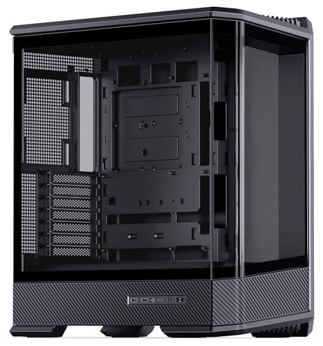 Jonsbo D400 PC-Gehäuse Schwarz | ATX Midi-Tower mit Tempered Glass 270° Panoramafenster, Dual-360-mm-Radiator Support, USB-C