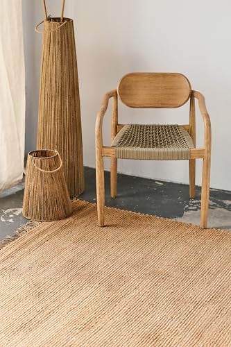 TAPISO Jute Teppich Wohnzimmer | Jute Teppich Naturfaser | Wohnzimmerteppich Natürliches Boho Design | Handgewebter Juteteppich für Fußbodenheizung | Natur Beige für Schlafzimmer 200 x 300 cm