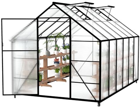LARS360 Växthus i aluminium för trädgården med fundament, 4 mm polykarbonat dubbelväggsplattor, drivhus för trädgård, tomathus med takfönster, väderbeständigt växthus, 365 x 250 x 205 cm