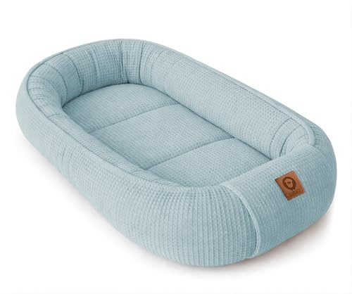 Babynestchen Neugeborene – Babynest aus Waffelpique Baumwolle – Nestchen Baby für Babybett & Kinderbett – Babykokon Tragbar – OEKO-TEX zertifiziert – Zubehör Babybett - Blau Waffelpique