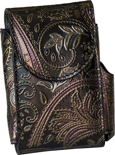 Etabeta Artigiano Toscano - Etui à Cigarette en Cuir avec Porte-briquet – Made in Italy (Flower Power)