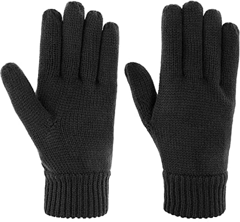 Lipodo Thinsulate 3M Strickhandschuhe Damen/Herren - Handschuhe mit Fleecefutter - Herbst/Winter- Outdoor Fingerhandschuhe- Elastischer Rippstrick - schwarz L