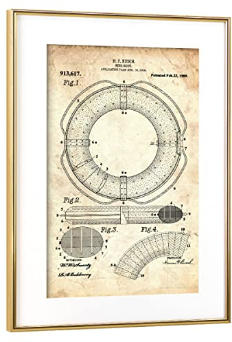 artboxONE Poster mit Rahmen Gold 75x50 cm Rettungsring Patent (Antik) von Artkuu - gerahmtes Poster