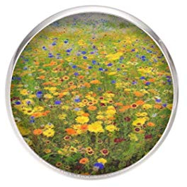 Edelstahl Brosche, Durchmesser 25mm, Stift 0,7mm, handgemachte Illustration Klimt Blumen