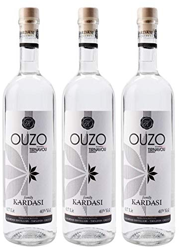 3x 0,7l Ouzo Tirnavou Kardasi 40% Vol. | Der einzige Ouzo ohne Zuckersirup | Mild im Geschmack, würzig im Abgang + 20ml Jassas Olivenöl