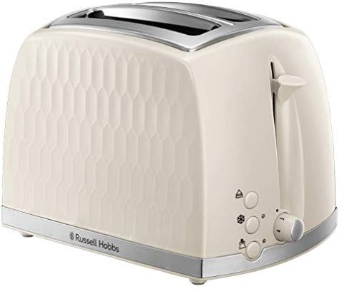 Russell Hobbs 26062 2 Slice Toaster - Contemporary Honeycomb Design with Extra Wide Slots and High Lift Feature, Cream