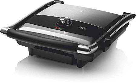 HAEGER New BISTRÔ - Parrilla con 2000W - Controlador de la Temperatura Variable, Bandeja de Goteo y Utensilios de Limpieza, Luces indicadora de Encendido y Listo, Placas antiadherentes Desmontables