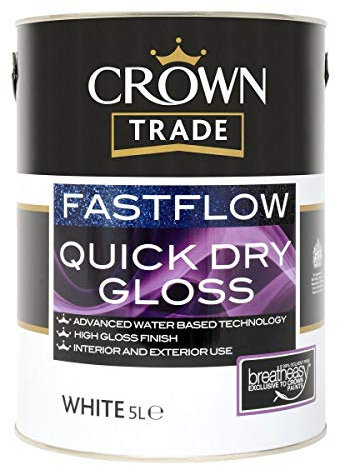 5lt Crown Trade Fastflow Quick Dry Gloss Paint in White for Interior & Exterior Use