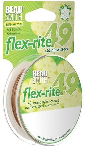 The Beadsmith Flex-Rite Beading Wire, Nylon-Coated Stainless-Steel Wire | 49-Strand 0.014 (0.35 mm) Dia, Copper, 30 ft Spool, Durable Necklace & Bracelet String, For Jewelry Making Supplies