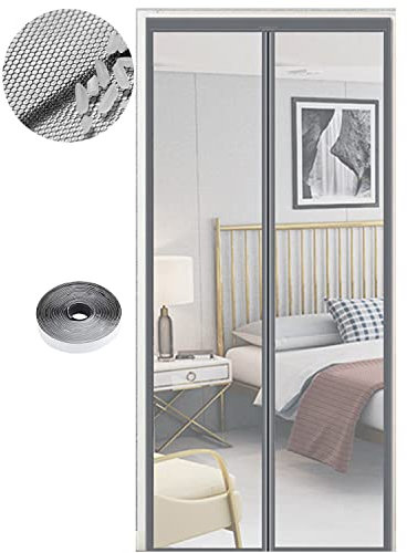 Mosquitera Puerta Magnetica 80 x 200 cm, Varios Tallas, Cortina Mosquitera Puerta Exterior, Cierre automático, No Requiere Herramientas, Fácil de Instalar, Gris Puro